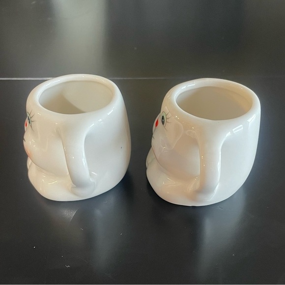 Set of 2 adorable ceramic painted bunny rabbit espresso miniature mugs easter - Picture 2 of 7